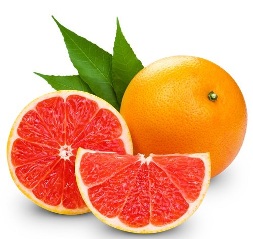 Grapefruit with slice detail on white background